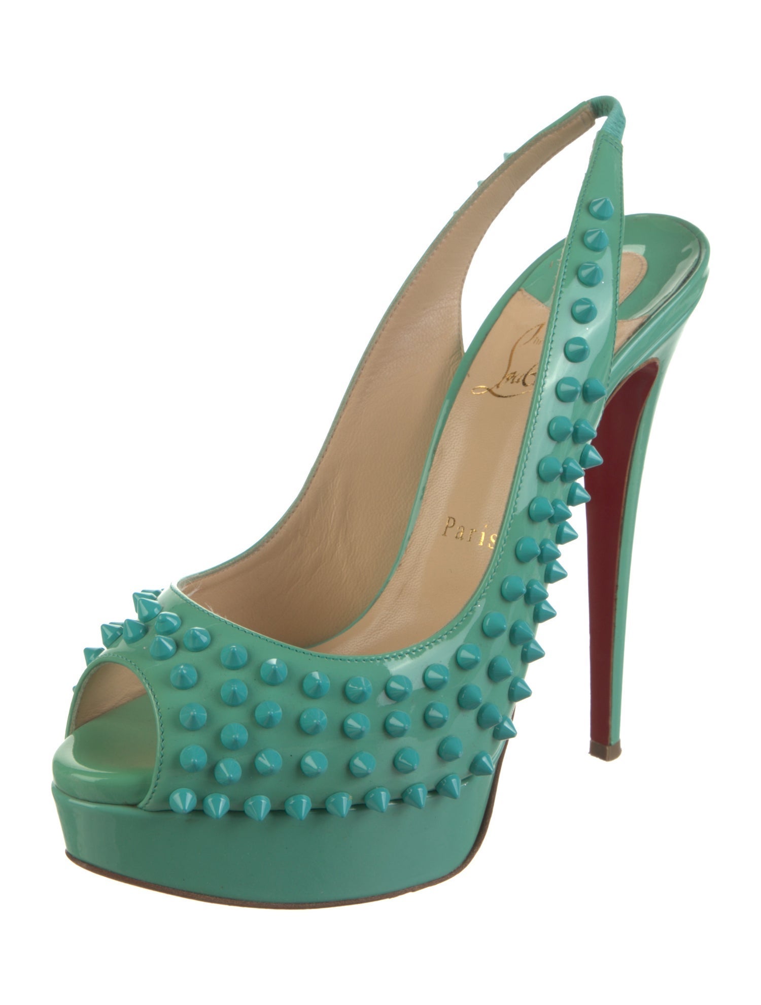 Christian Louboutin Spike Accents Patent Leather Slingback Pumps